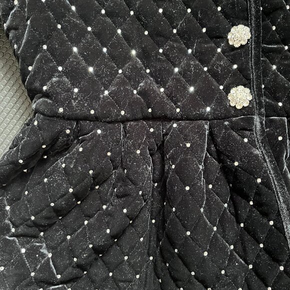 Black Quilted Velvet Rhinestone Studded Jacket - Picture 8 of 8